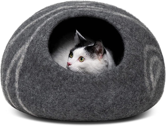 Cat Cave – Premium Felt Cat Bed for Indoor Cats, Handmade Merino Wool (Dark Grey, Medium)