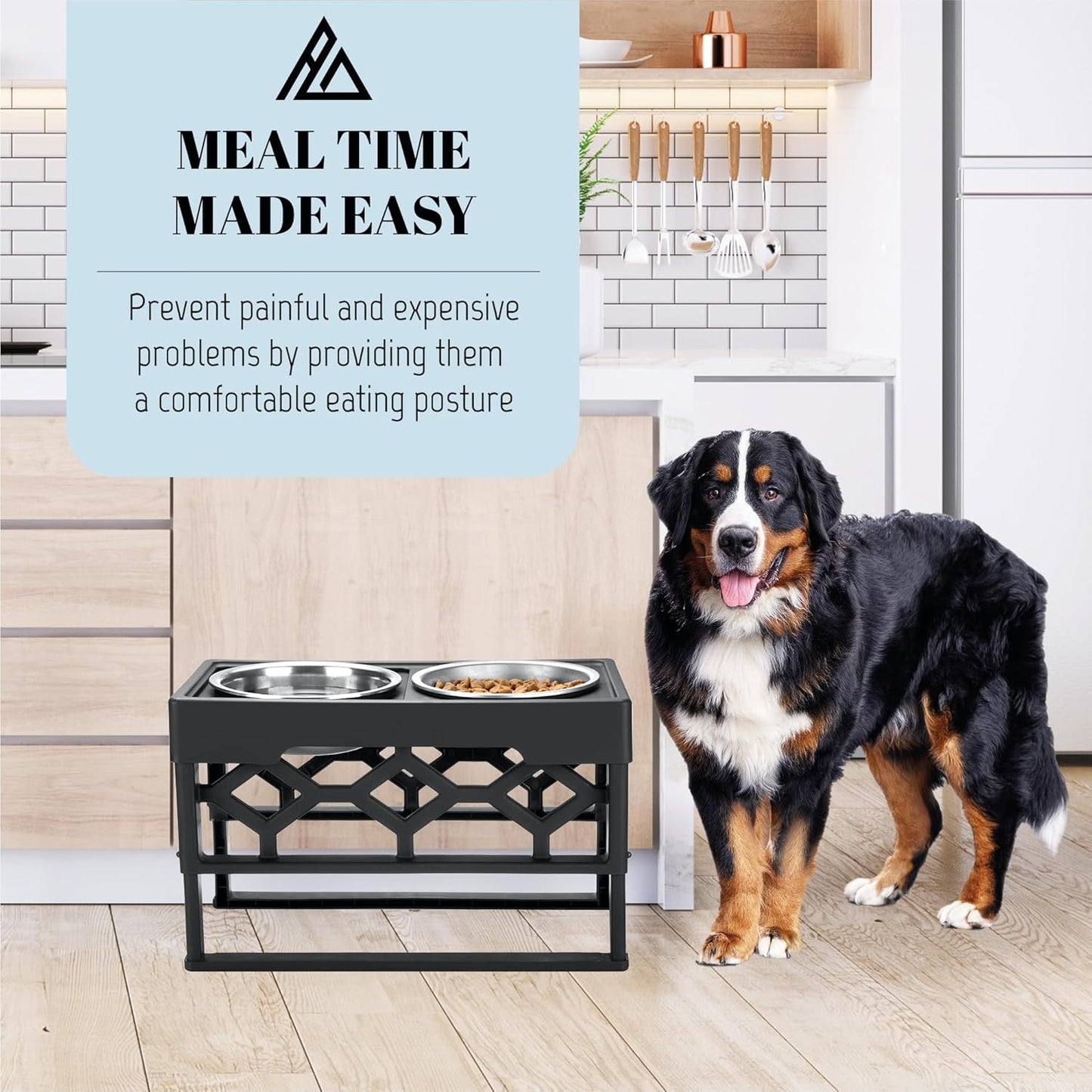 Elevated Dog Bowls, 4 Height Adjustable Stand for Medium and Large Dogs, Raised Dog Feeder Holder with 2 Stainless Steel Food and Water Bowls, Anti-Slip Base Tall Feeding Station